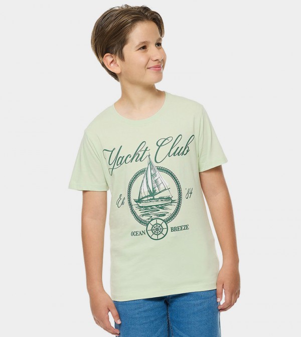 Printed T-Shirt with Crew Neck and Short Sleeves
