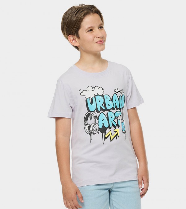 Printed T-Shirt with Crew Neck and Short Sleeves
