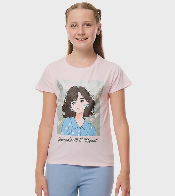 Printed T-Shirt with Crew Neck and Short Sleeves