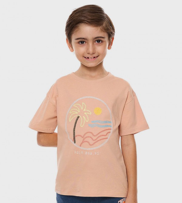 Embroidered T-Shirt with Crew Neck and Short Sleeves