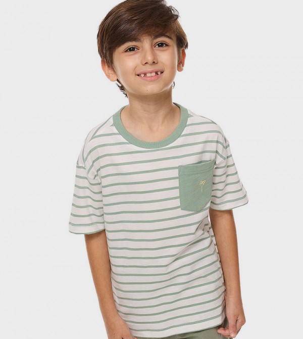 Striped T-Shirt with Crew Neck and Short Sleeves