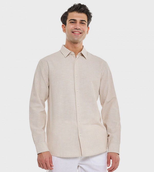 Solid Shirt With Stand Collar and Long Sleeves