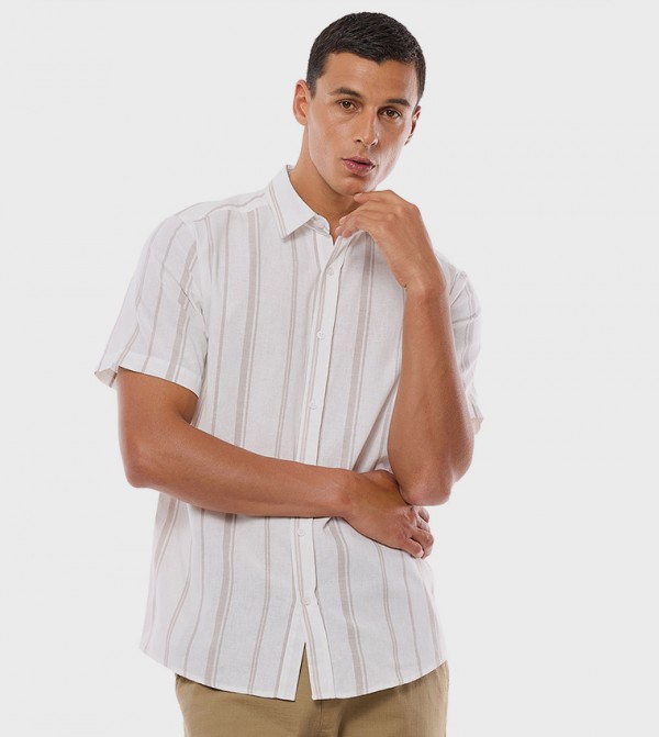Striped Shirt with Classic Collar and Short Sleeves