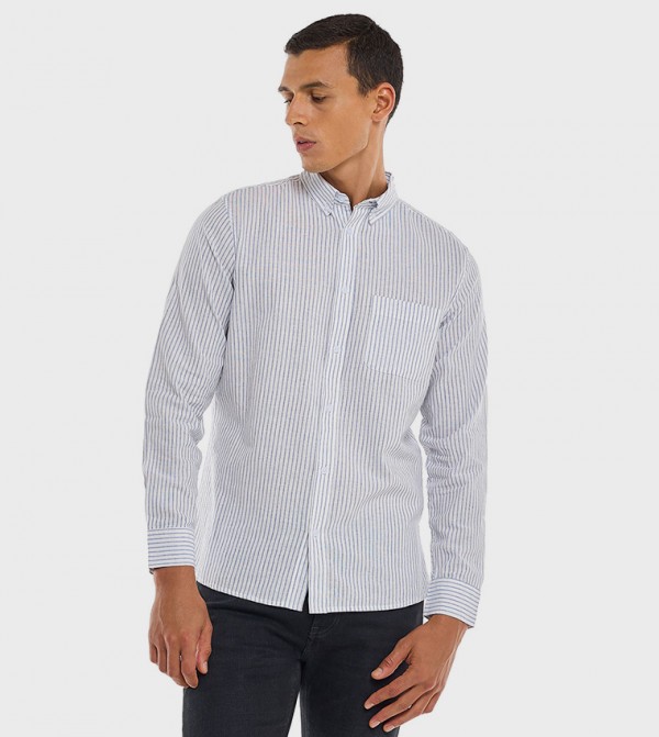 Striped Shirt with Button-Down Collar and Long Sleeves