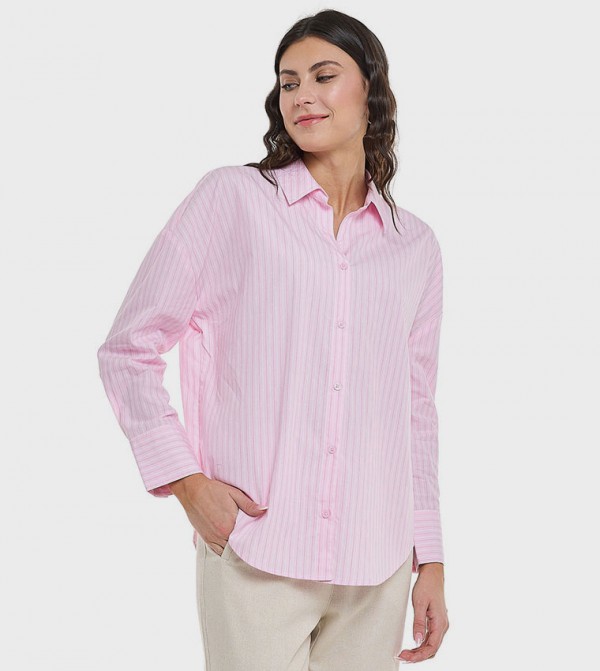 Striped Shirt with Classic Collar and Long Sleeves