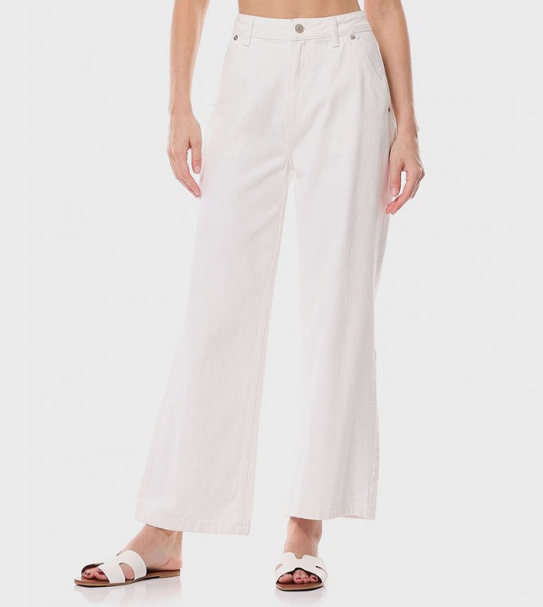 Solid Wide Leg Jeans with Button Closure