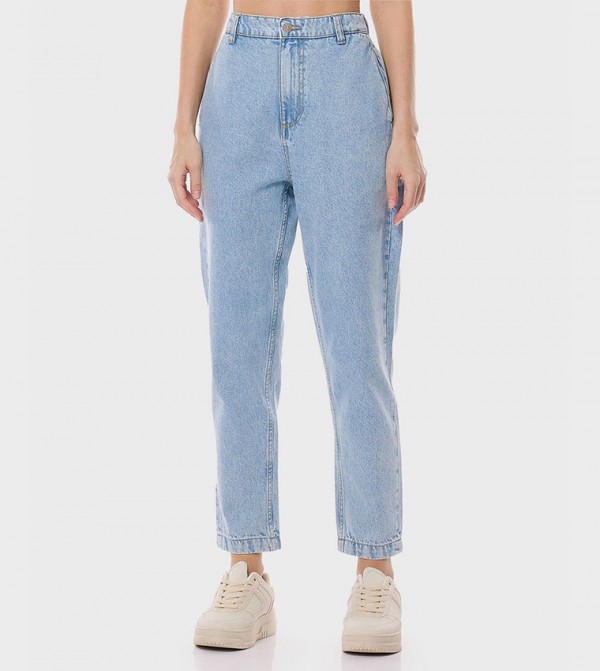 Faded Slouchy Fit Jeans with Button Closure