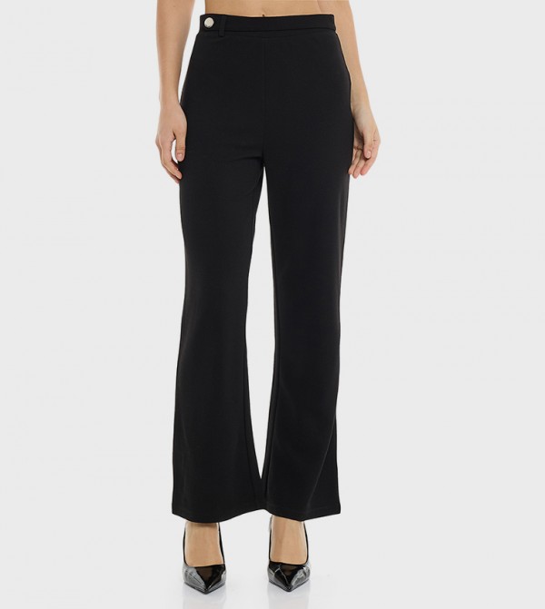 Solid Straight Fit Pants with Elastic Waist