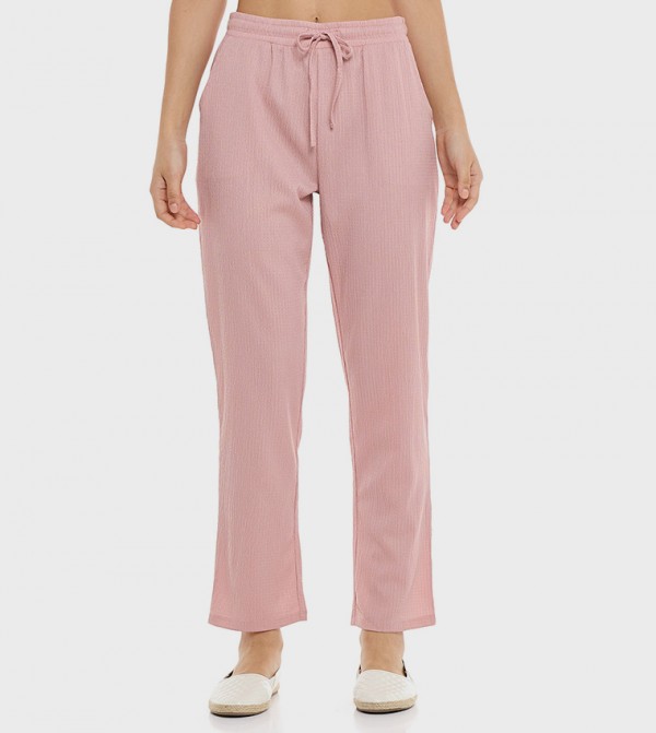 Textured Tapered Fit Pants with Drawstring Waist