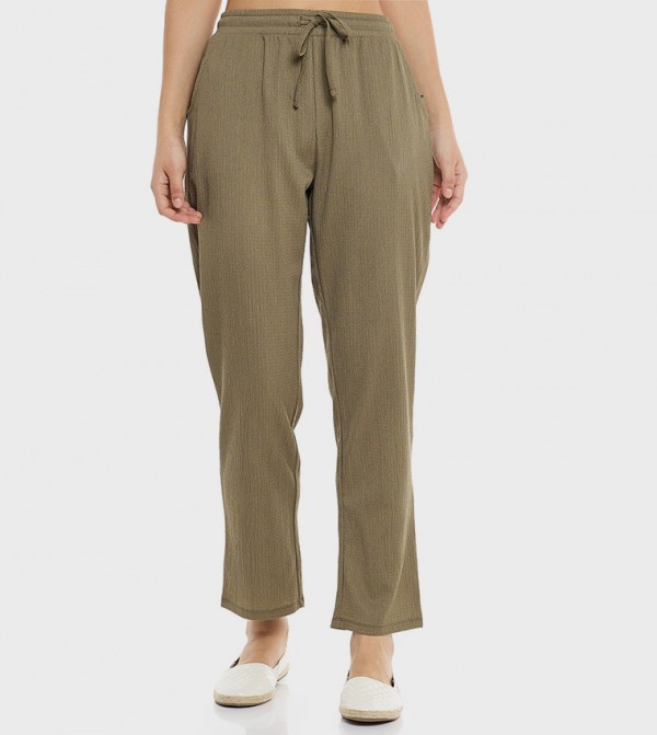 Textured Tapered Fit Pants with Drawstring Waist