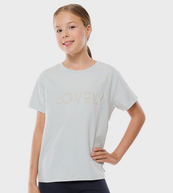 Embroidered T-Shirt with Crew Neck and Short Sleeves