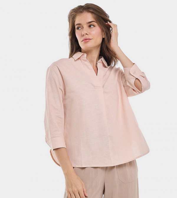 Solid Collared Top with 3/4 Sleeves