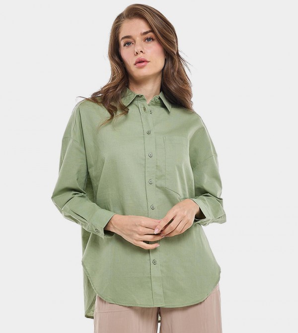 Pocket Detail Shirt with Classic Collar and Long Sleeves
