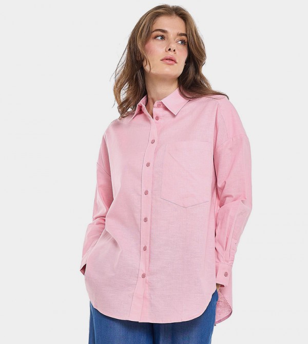 Pocket Detail Shirt with Classic Collar and Long Sleeves