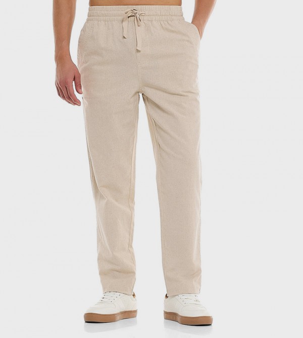 Solid Tapered Pants With Drawstring Waist