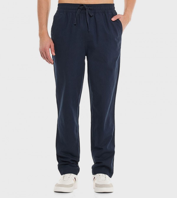Solid Tapered Pants With Drawstring Waist