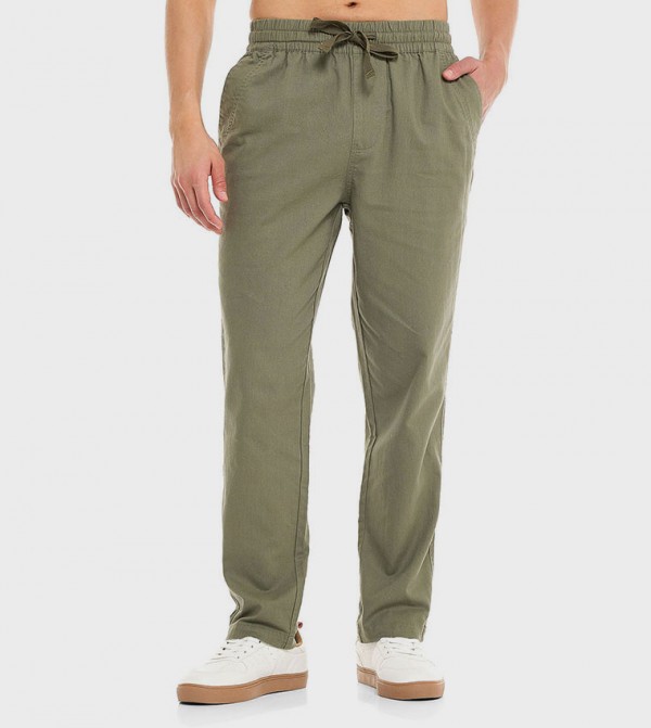 Solid Tapered Pants With Drawstring Waist