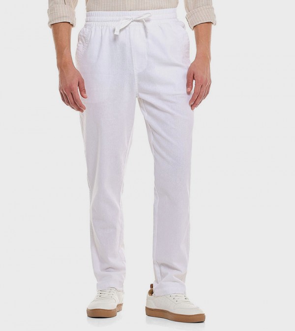 Solid Tapered Pants With Drawstring Waist