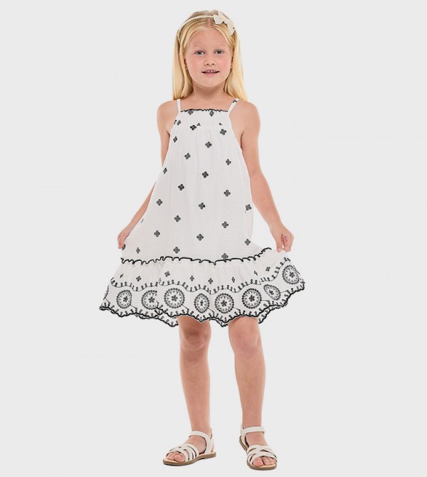 Embroidered Strappy Dress with Square Neck