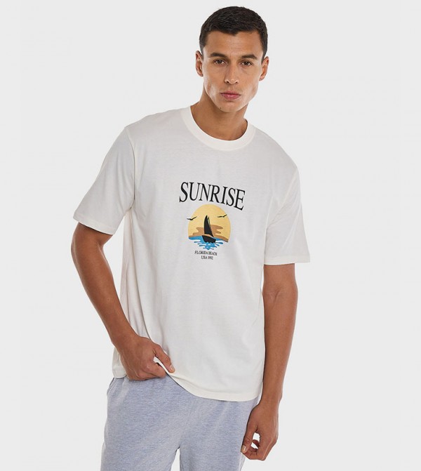 Printed T-Shirt with Crew Neck and Short Sleeves