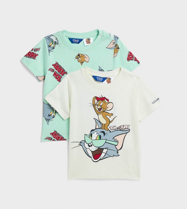 2 Pack Tom & Jerry Printed T-Shirts with Short Sleeves