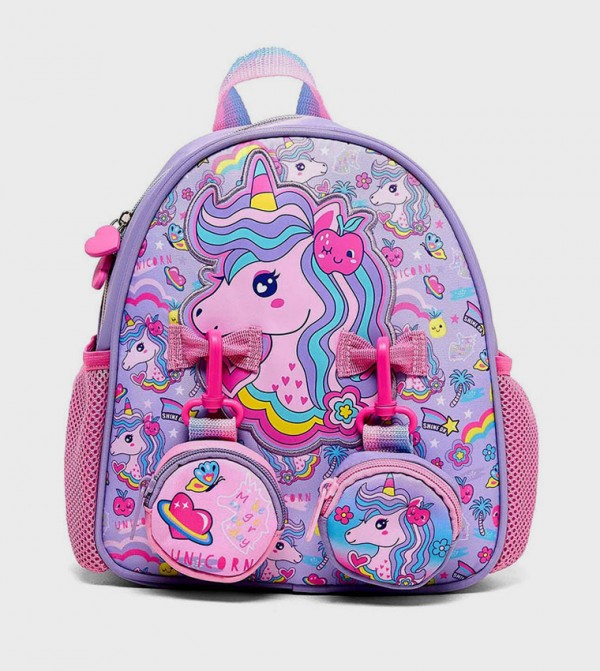 Unicorn Appliqued Backpack with Pouches