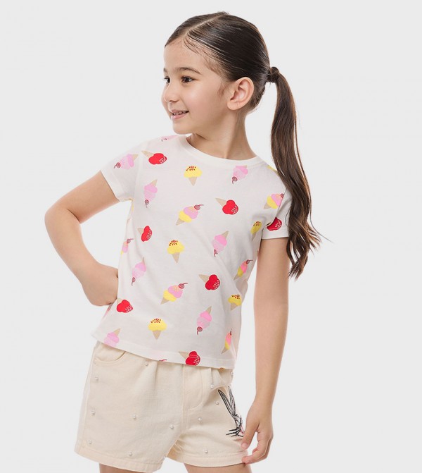 Printed T-Shirt with Crew Neck and Short Sleeves