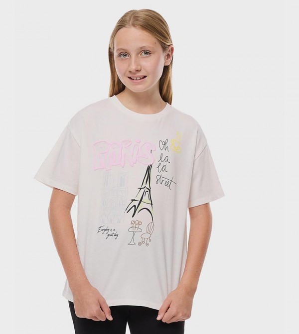Printed T-Shirt with Crew Neck and Short Sleeves