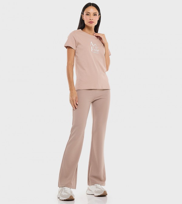 Solid Flared Leggings with Elastic Waist