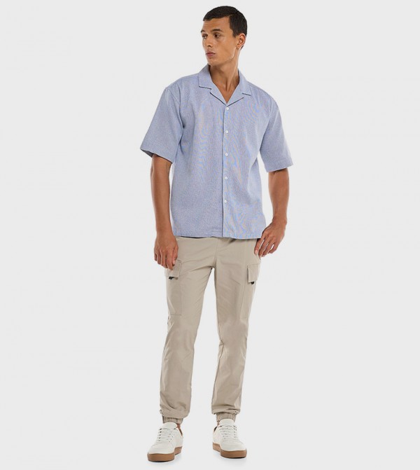 Solid Cargo Jogger Pants with Drawstring Closure