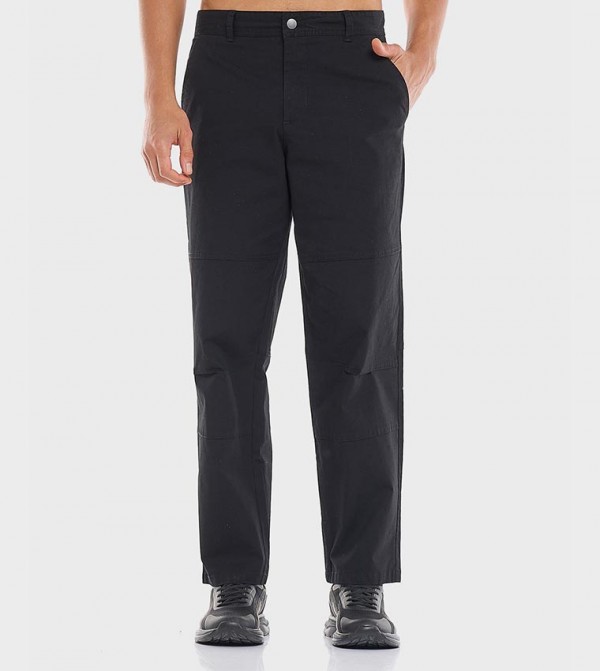 Solid Straight Fit Pants with Button Closure