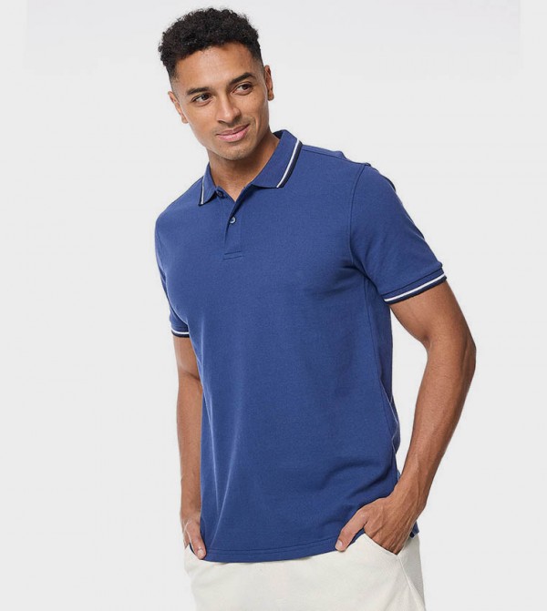Tipping Detail Polo T-Shirt with Short Sleeves