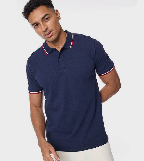 Tipping Detail Polo T-Shirt with Short Sleeves