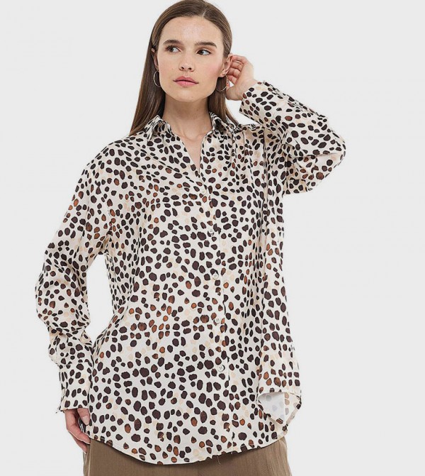 Printed Overshirt with Classic Collar and Long Sleeves