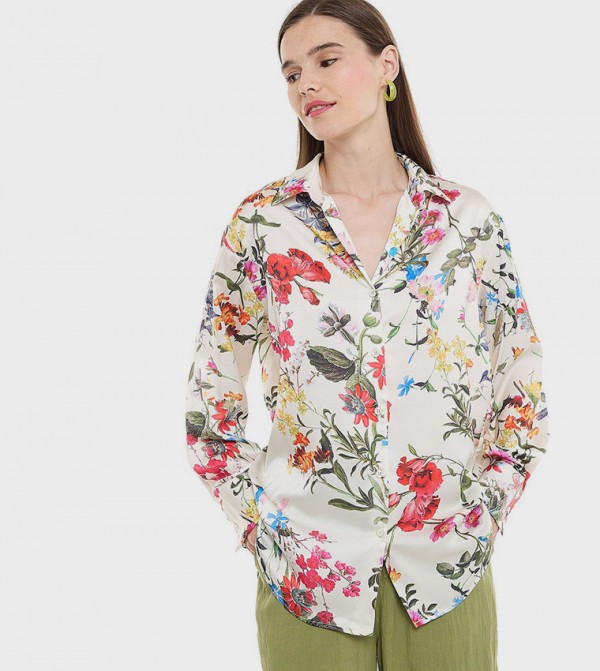 Floral Print Shirt with Classic Collar and Long Sleeves