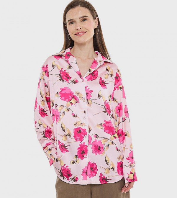 Floral Print Shirt with Classic Collar and Long Sleeves