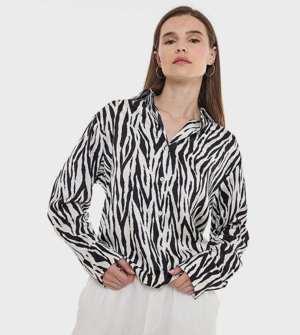 Zebra Print with Spread Collar and Long Sleeves