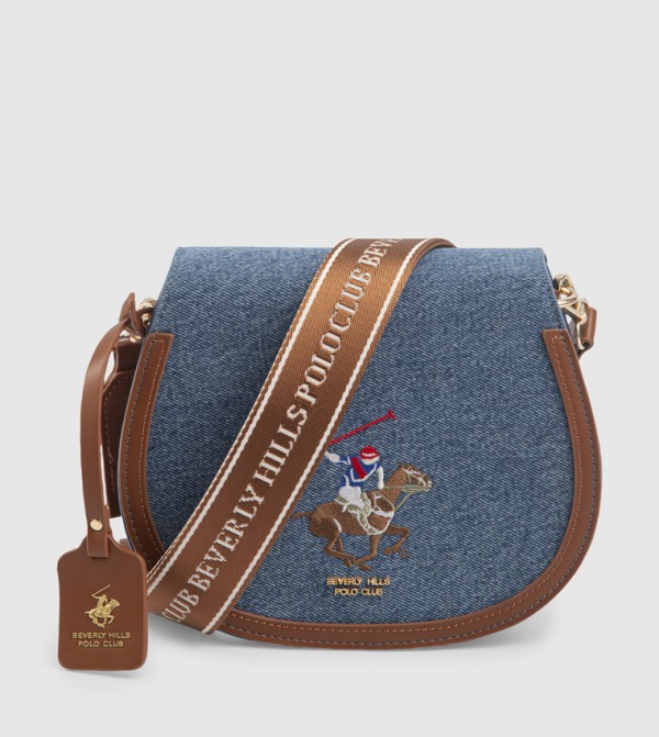 Logo Embroidered Flap Crossbody Bag