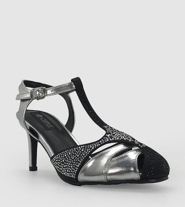 Embellished Ankle Strap Heeled Sandals