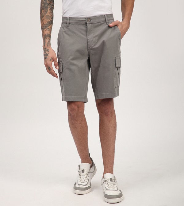 Solid Mid Rise Cargo Shorts