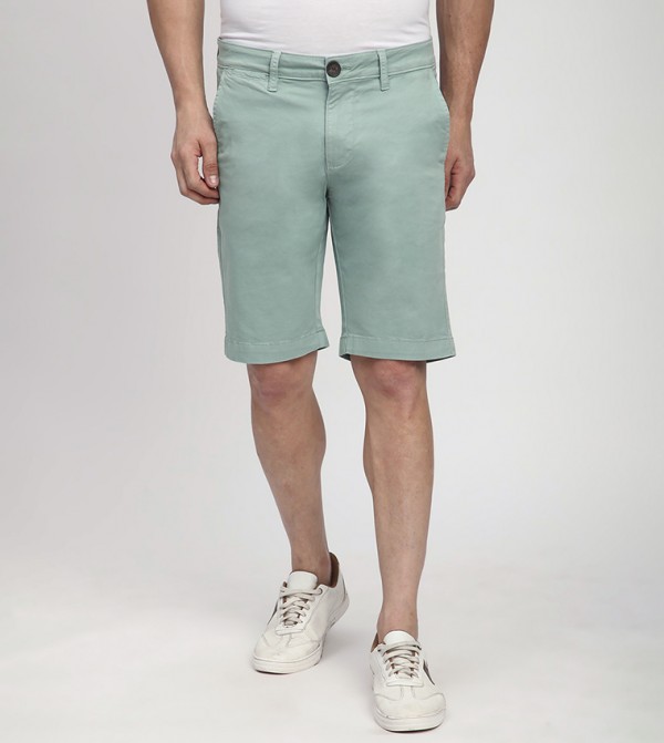 Solid Button Closure Woven Shorts