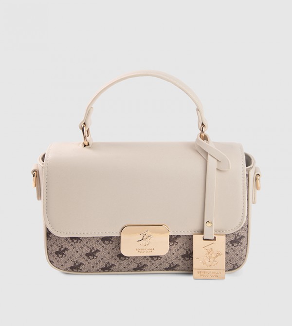 Logo Patterned Top Handle Bag