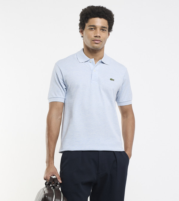 Logo Detail Heathered Petit Piqué Cotton Polo T-Shirt