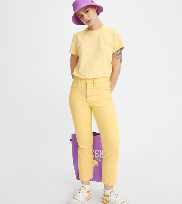 Buy Levi's 501 Original Solid Cropped Jeans In Yellow 6thStreet UAE