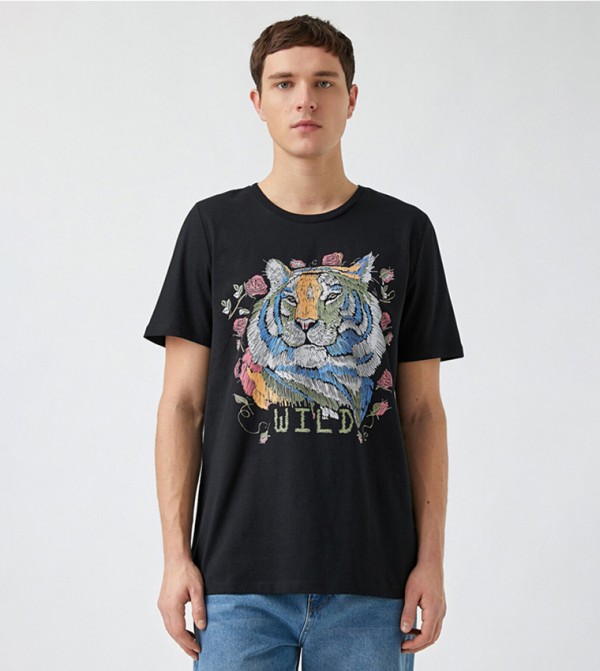 Koton Jungen T-Shirt Mit Dinosaurier Print - Marine Blau Kurzarm