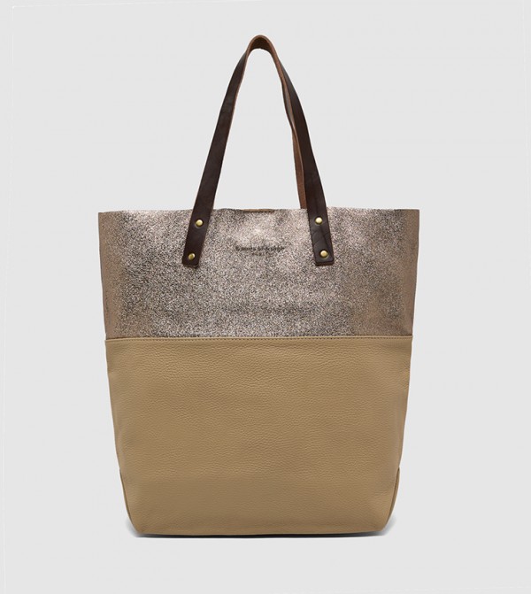 Color Block Snap Button Closure Tote Bag