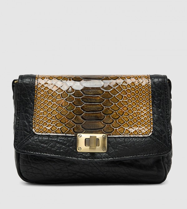 Snake Printed Twist Lock Crossbody Bag