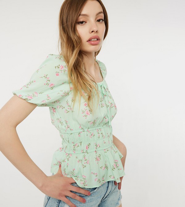 Printed Puff Sleeves Top