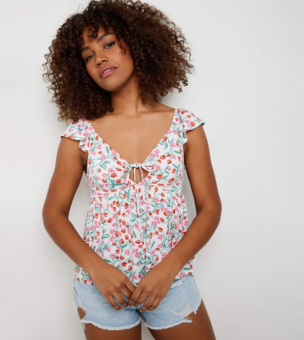 Floral Print Keyhole Neck Top