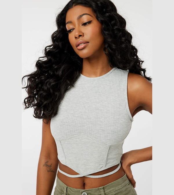Tie-Waist Crew Neck Top